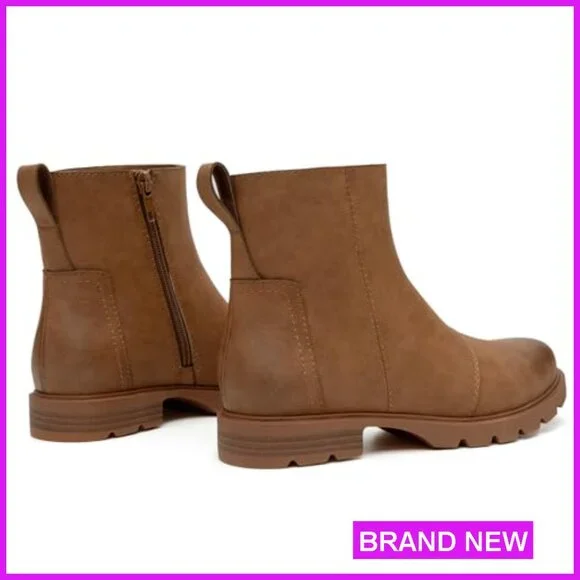 Chunky Lug Sole Ankle Booties Low Heel Zipper Round Toe Comfortable Fashion - Picture 6 of 7